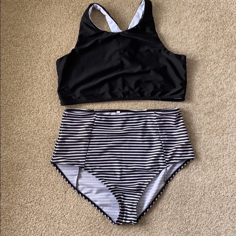 Two piece black and white swimsuit